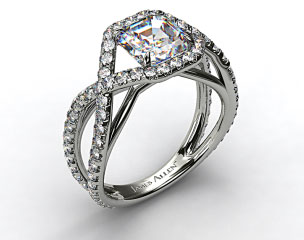Platinum Engagement Ring with Braided Pave Overlay